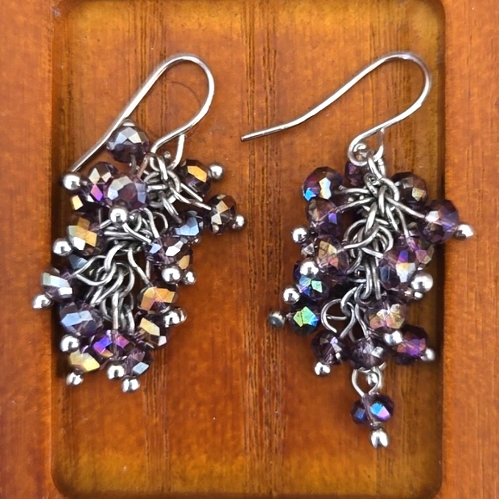 AURORA BOREALIS PURPLE GRAPE CLUSTER WIRE EARRINGS - Picture 3 of 3